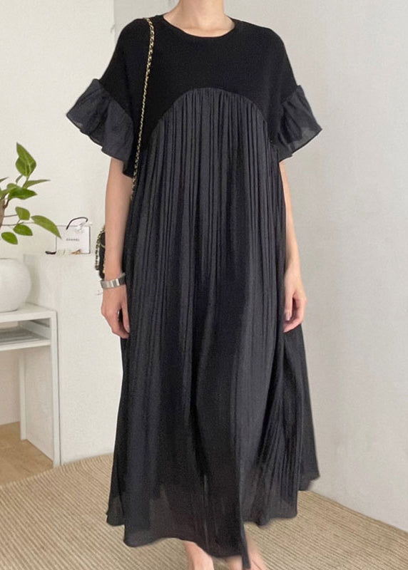 Women's Oversized Cotton Blend Pleated Dress Breathable Comfort - OutfitLondon