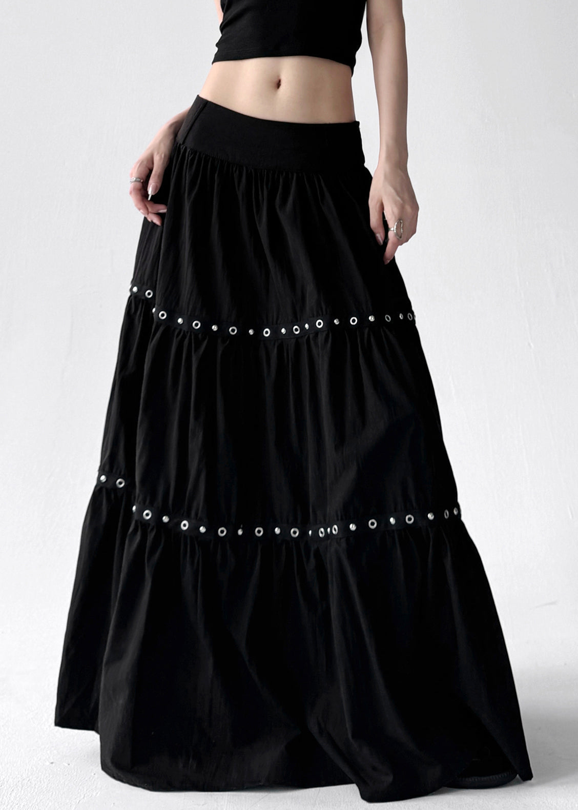 Women's Cotton Trapeze Skirt Elastic Waist Crinkled - OutfitLondon