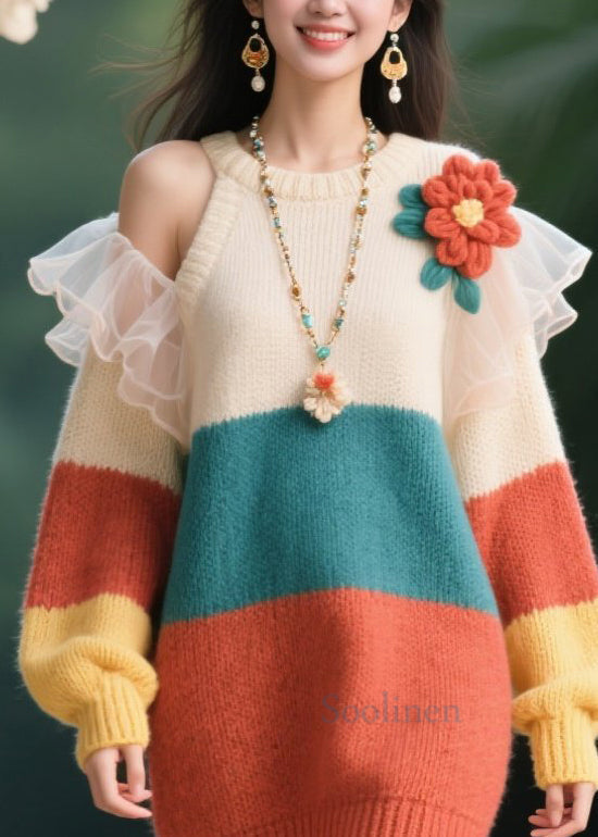 Women's Floral Knit Sweater Dress Cozy Autumn Warmth - OutfitLondon