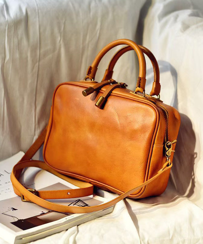 Women's Leather Doctor Bag Large Capacity Inner Pockets Brown - OutfitLondon