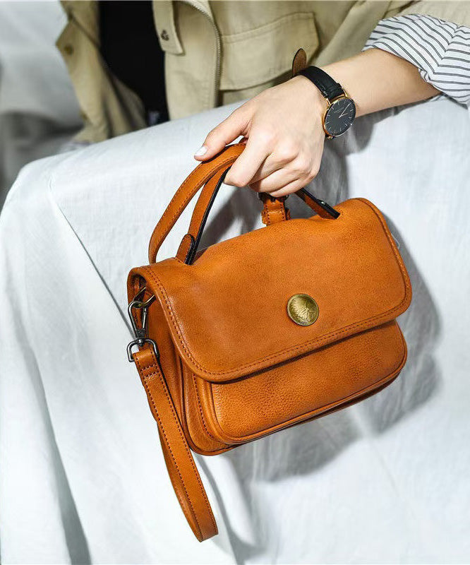 Women's Leather Crossbody Bag Orange Compact - OutfitLondon
