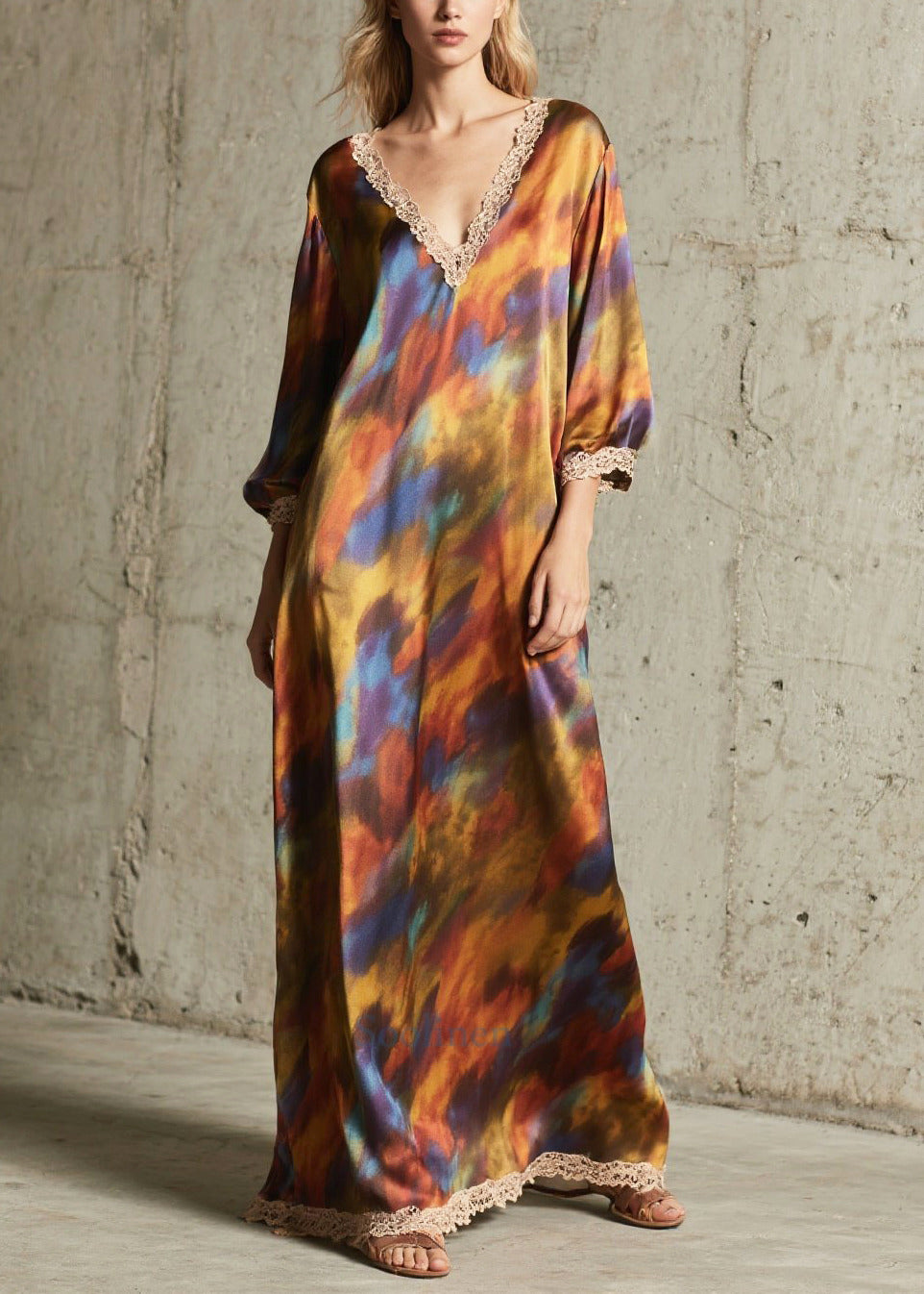 Women's Oversized Maxi Dress Tie Dye Mousseline Comfortable - OutfitLondon