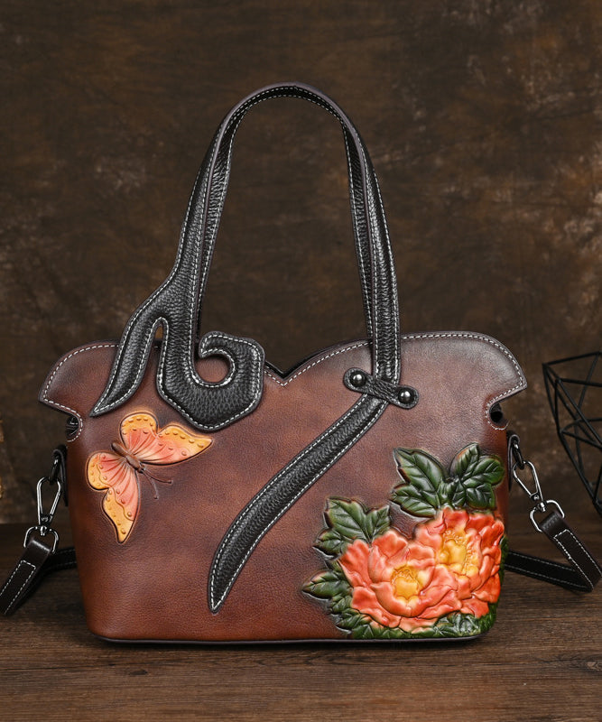 Women's Calf Leather Tote Bag Brown - OutfitLondon