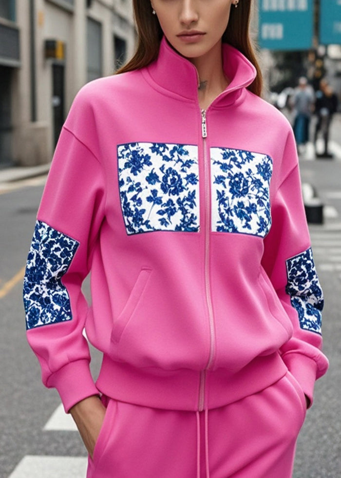 Women's Cotton Sweatshirt Soft Pink High Neck - OutfitLondon