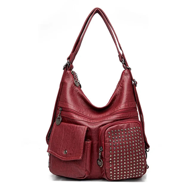Durable Studded Leather School Backpack