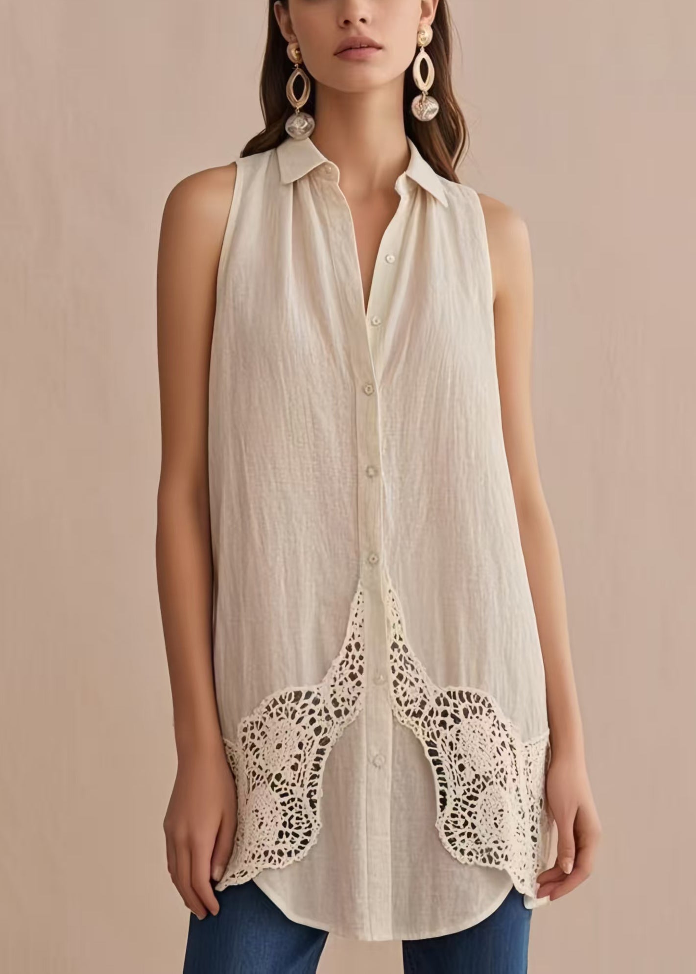 Women's Linen Sleeveless Blouse Peter Pan Collar Breathable - OutfitLondon