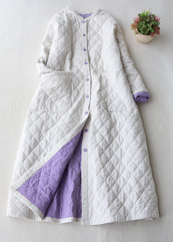Women's Lightweight Cotton Trench Coat White Plaid - OutfitLondon