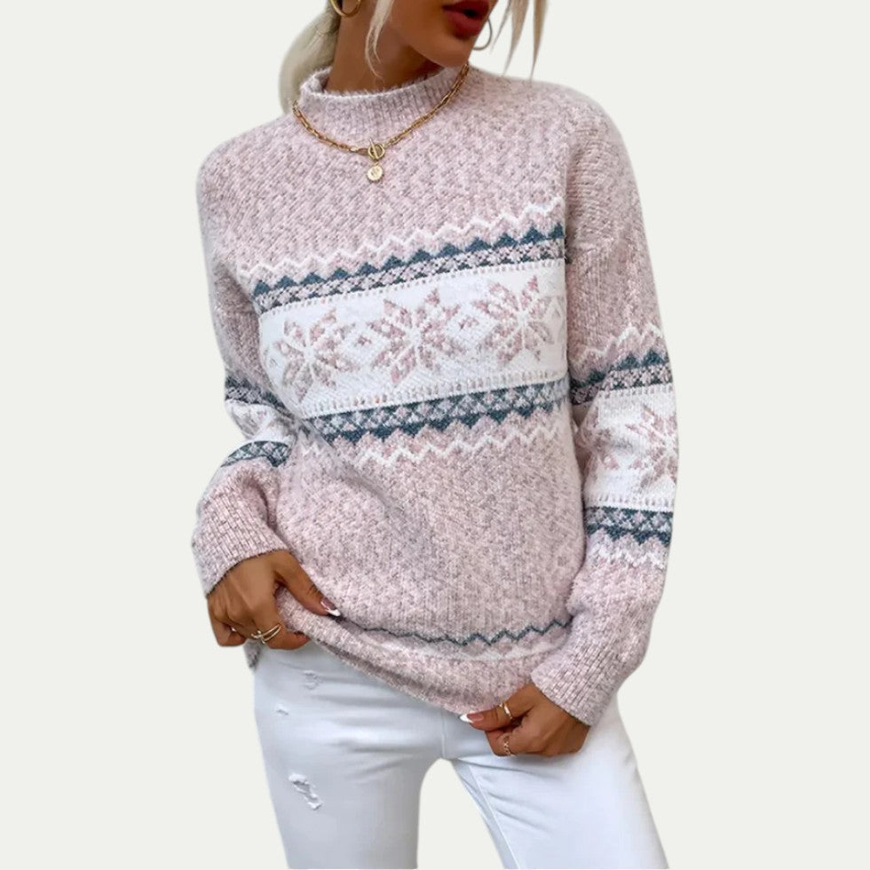 Cozy Large Snowflake Crew Neck Sweater