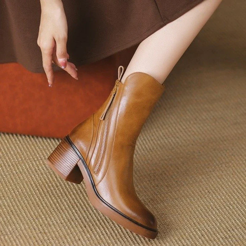 Ladies High Heel Leather Ankle Boots