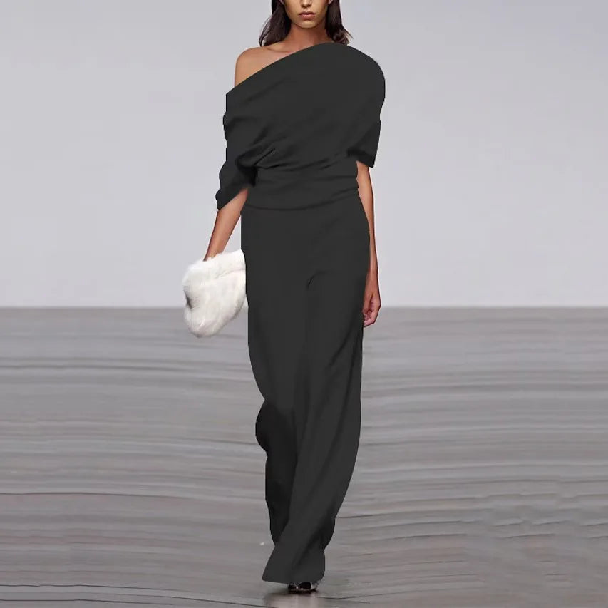 Flattering V-Neck Jumpsuit with Ruched Waist Detail