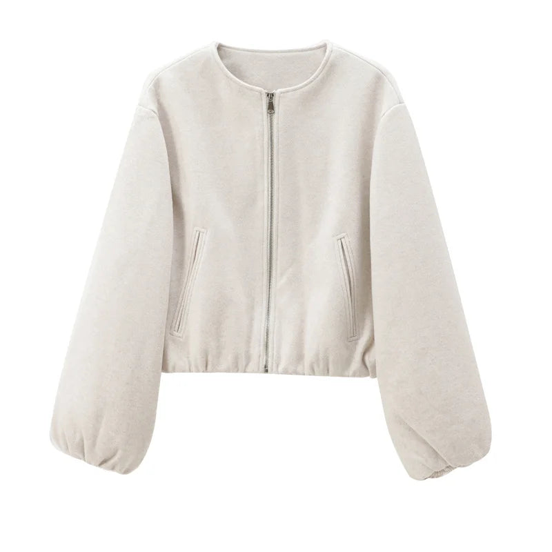 Women's Short Bomber Fall Jacket with Zip Front