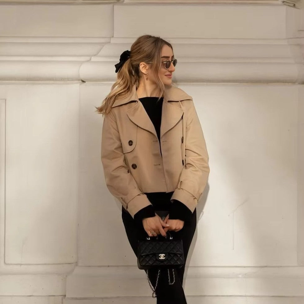 Classic Double Breasted Short Trench Coat Jacket