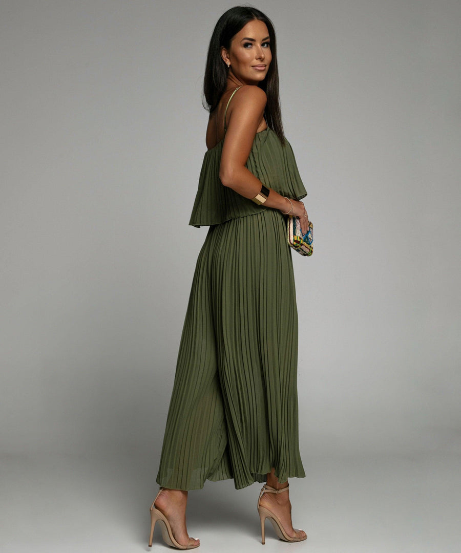 Women's Elegant Pleated Polyester One-Piece Jumpsuit