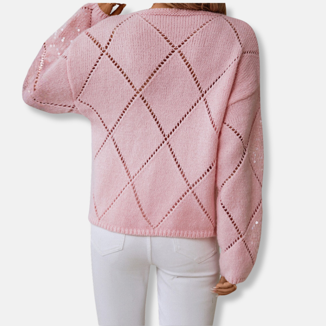 Ladies Loose Knit Diamond Pattern Sweater
