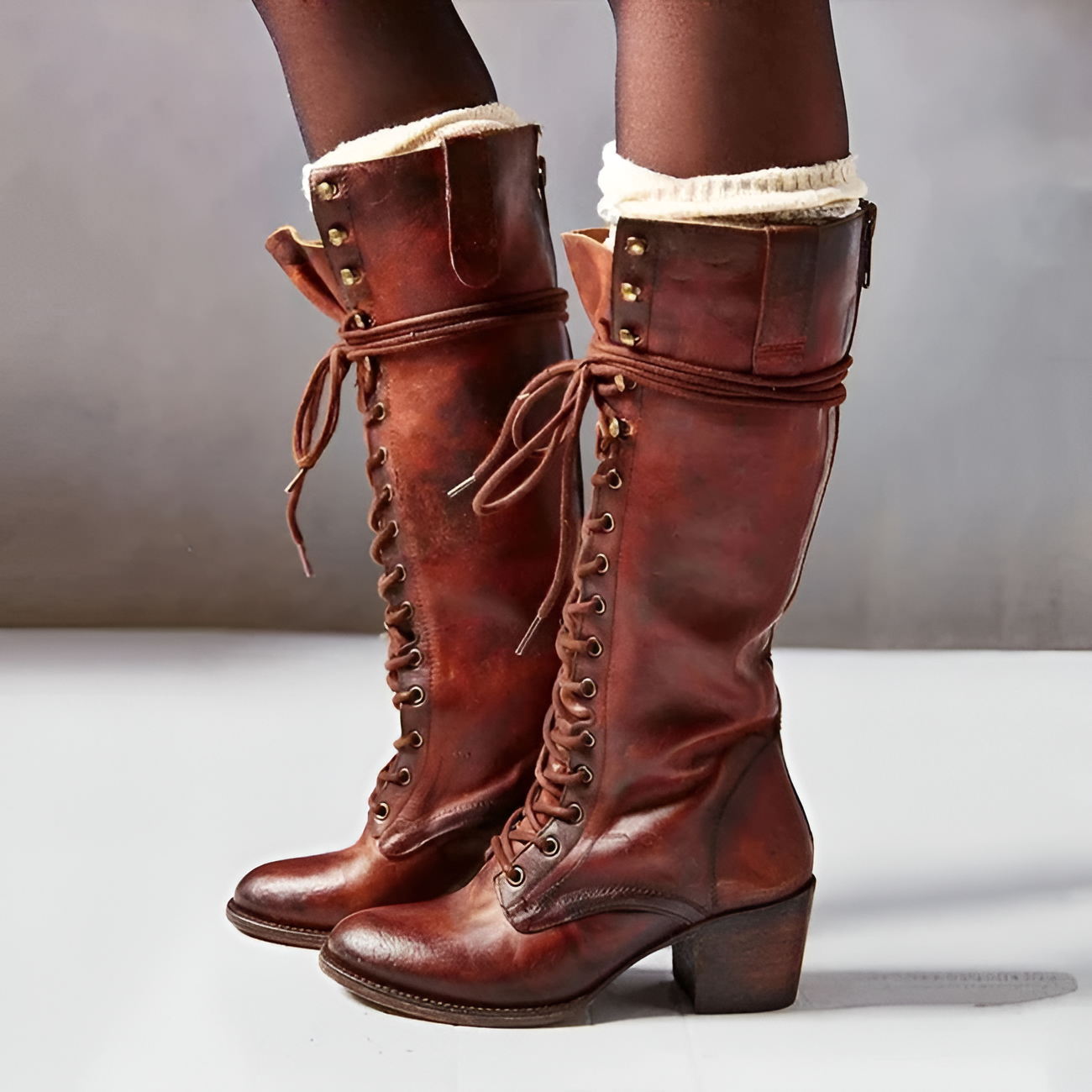 High Heel Ankle Boots for Women Lace Up