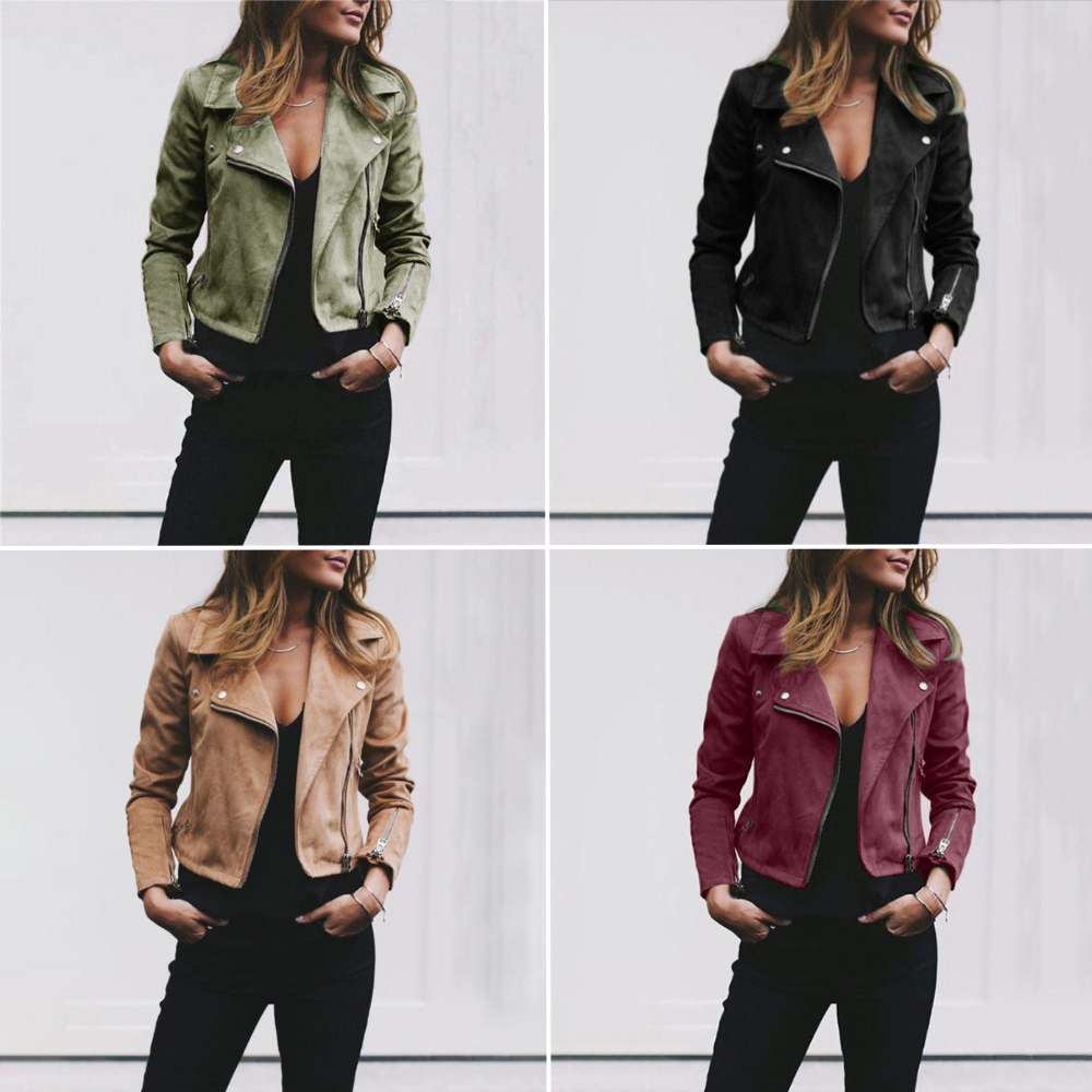 Women's Faux Leather Fall Coat with Zip Front