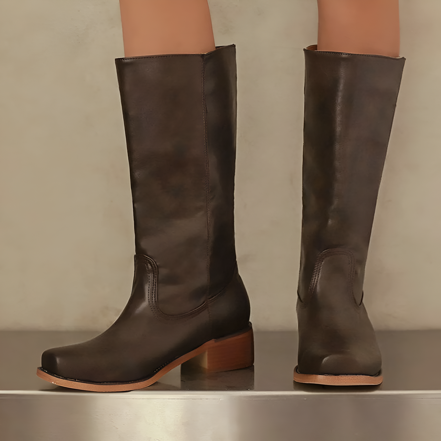 High Heeled Ankle Leather Boots