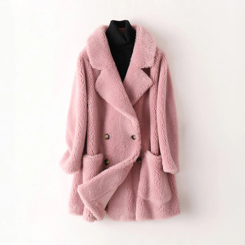 Ladies Plush Double Button Coat