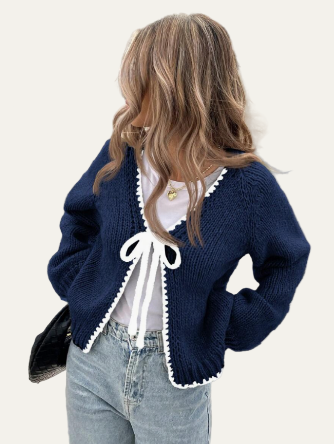 Ladies' Ruffled Tie-Front Short Cardigan