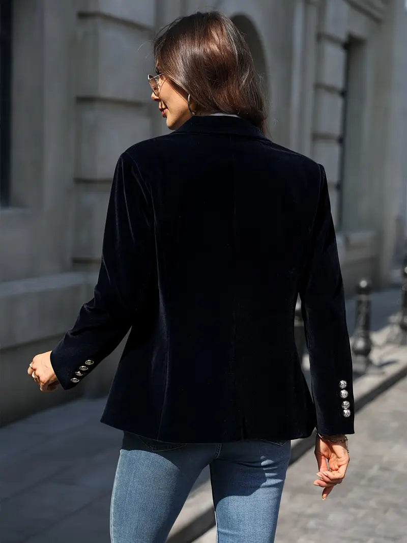 Luxurious Velvet Jacket with Gold Buttons for Women