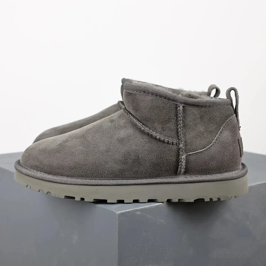 Comfortable Gray Fur Lined Ankle Boots for Women - OutfitLondon