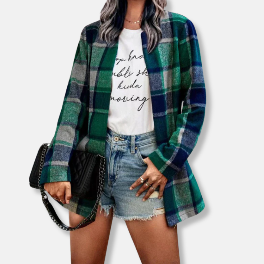 Cozy Plaid Open Front Long Sleeve Cardigan Coat
