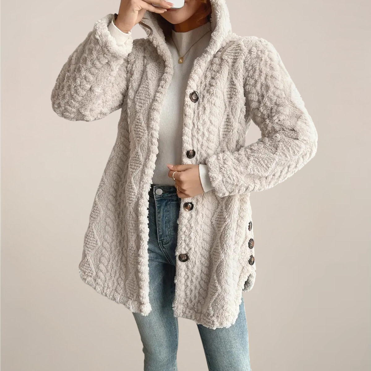 Soft Hooded Cable Knit Winter Coat