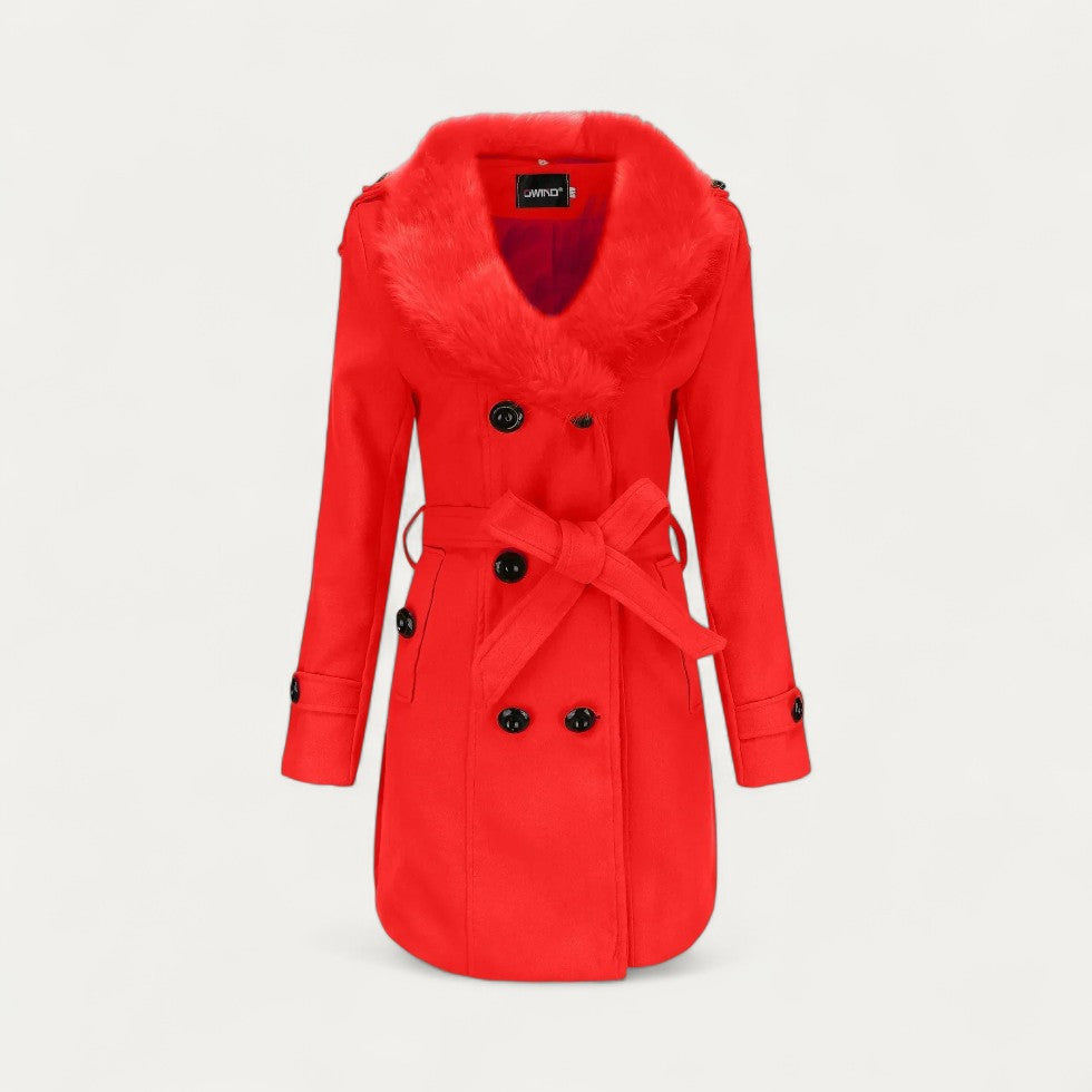 Ladies Classic Waterproof Trench Coat with Faux Fur Trim