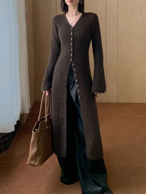 Fitted Ladies Wool V Neck Midi Dress