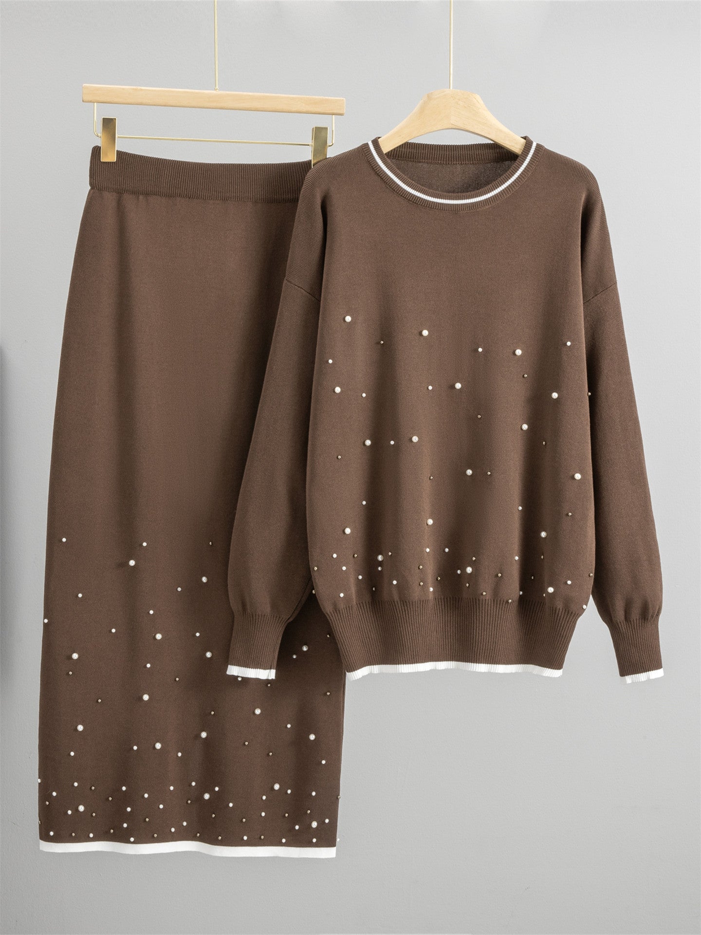 Casual Knit 2 Piece Outfit with Beads and Flowy Skirt