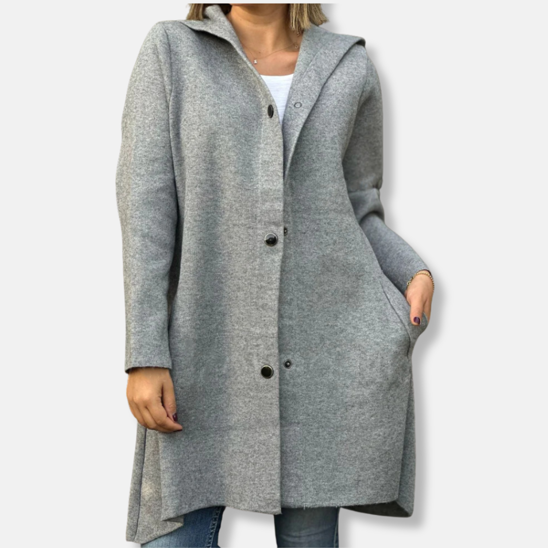 Warm Women's Parka Coat with Hood and Snap Buttons