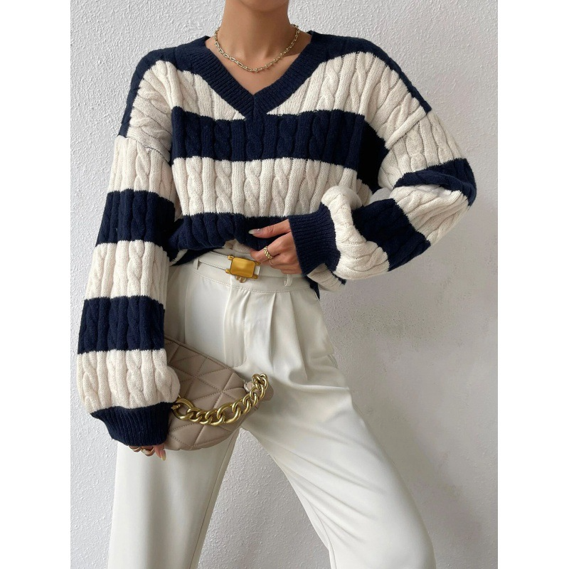 Cozy Women's Crew Neck Striped Jumper Sweatshirt