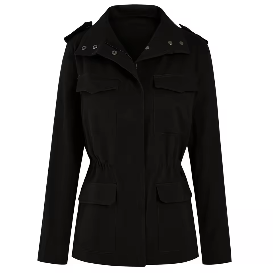 Versatile Ladies Cargo Coat with Pockets and Elastic Waist