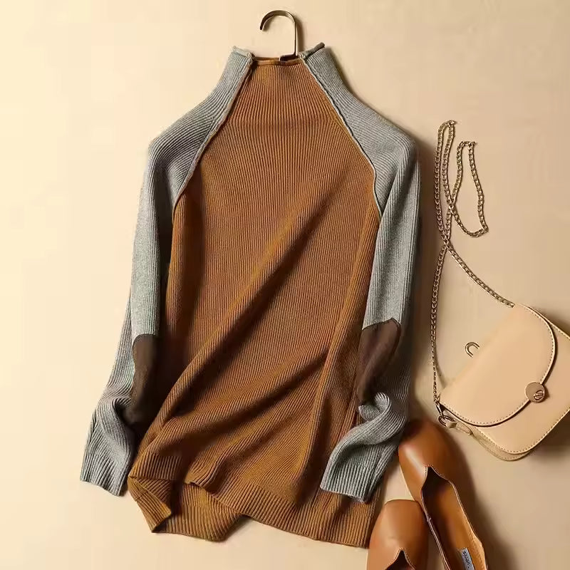 Cozy Women's Oversized Sweater with Ribbed Detail