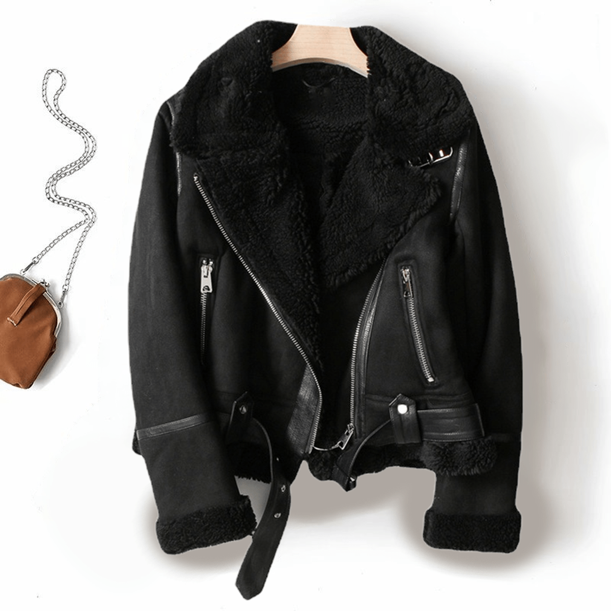 Cozy Fake Leather Jacket with Plush Fleece Inside