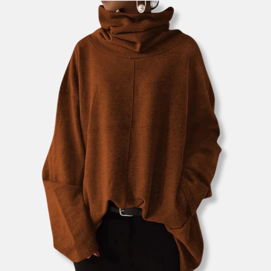 Loose Fit Women's Sweatshirt with High Neck and Flare Sleeves