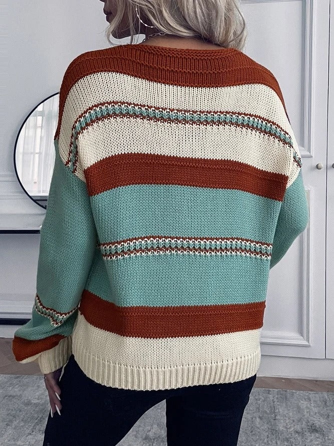 Comfy Women's Striped Long Sleeve Casual Sweatshirt
