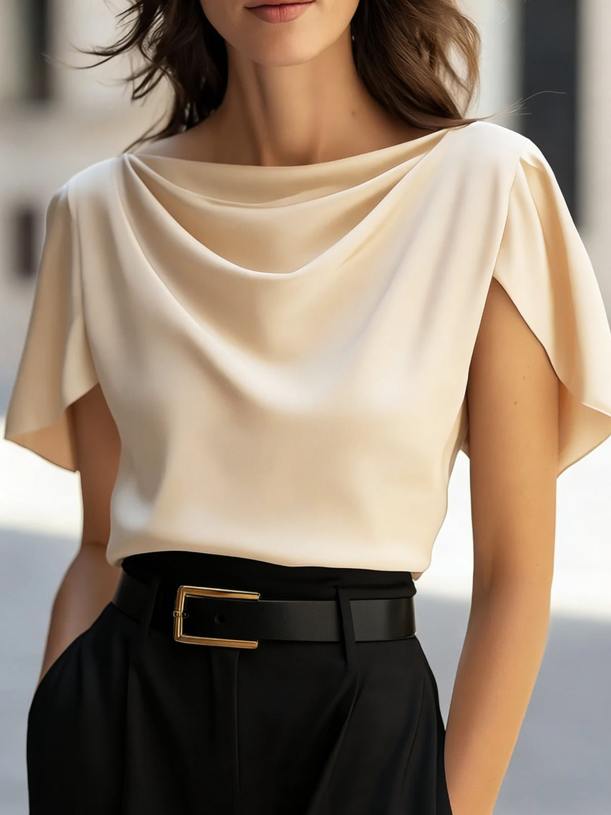 Women's Elegant Draped Short Sleeve Top