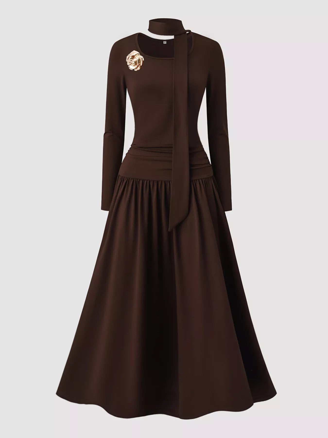 Elegant Flower Long Dress with Shawl - OutfitLondon