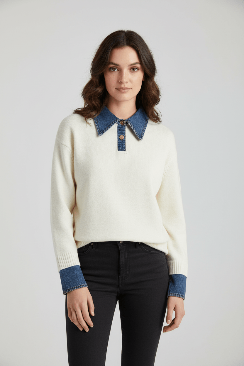Relaxed Fit Crew Neck Sweater with Button Trim
