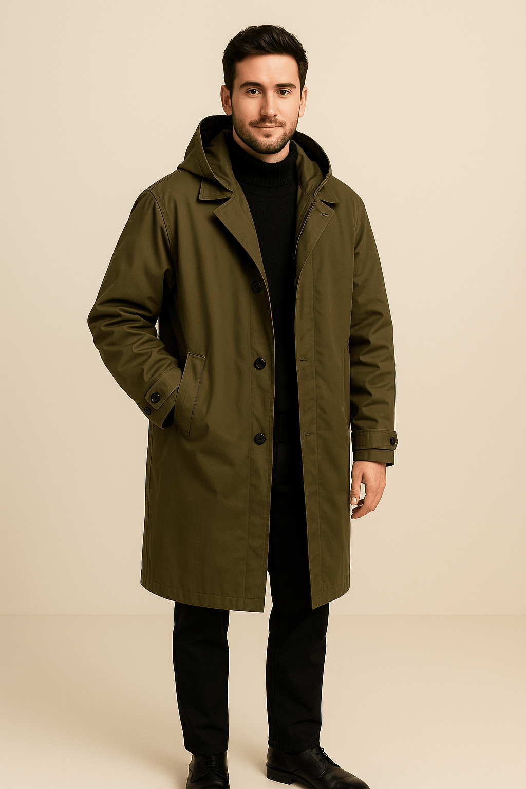 Classic Double Breasted Wool Overcoat for Men