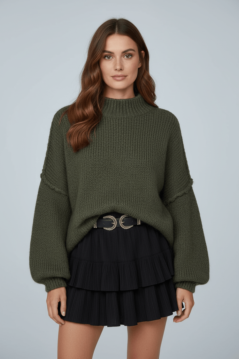 Women's Soft Oversized Pullover Sweater with Puffy Sleeves