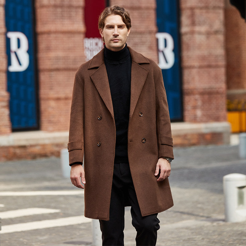 Men's Classic Wool Blend Mid-Length Double-Breasted Overcoat