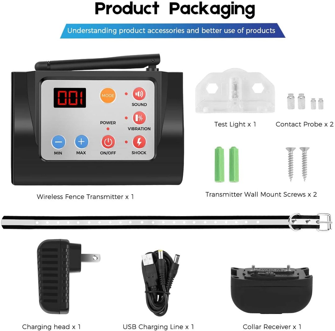 2-in-1 Electric Wireless Fence with Remote, Waterproof, 2 Collar Package