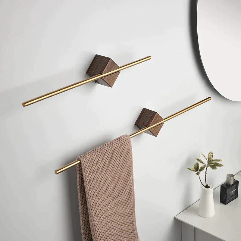 Vintage Wood Towel Holder In Brushed Steel