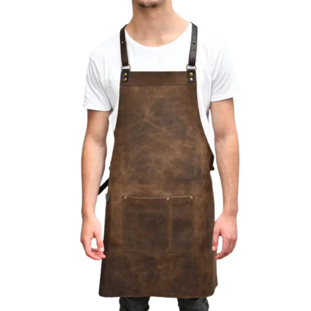 Leather Cooking Apron For Barbecue And Grilling