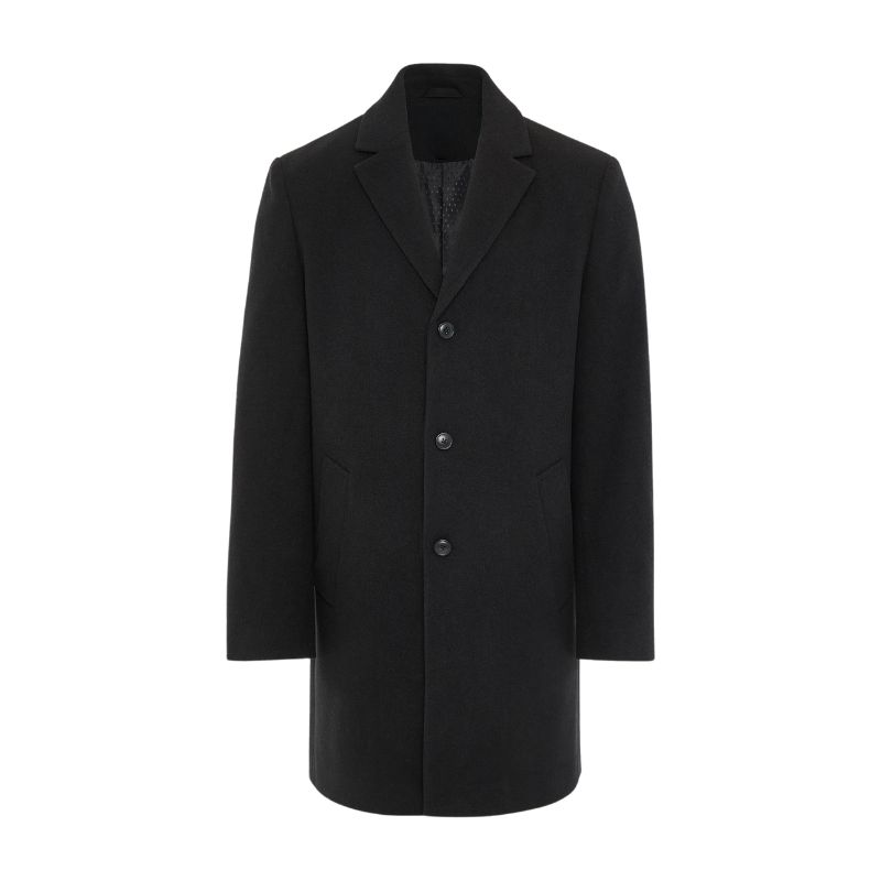 Men's Wool Blend Trench Coat Tailored Fit Black - OutfitLondon
