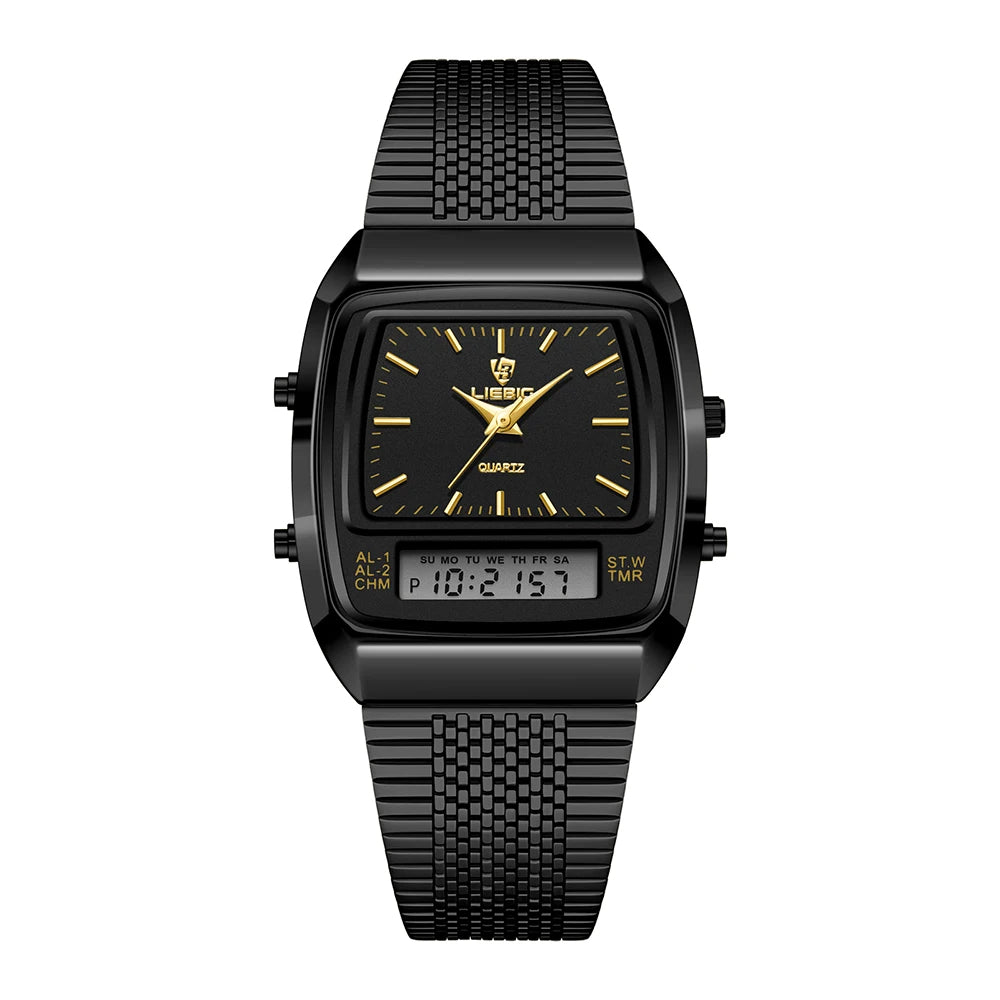 Vintage Style Dual Display Leather Watch