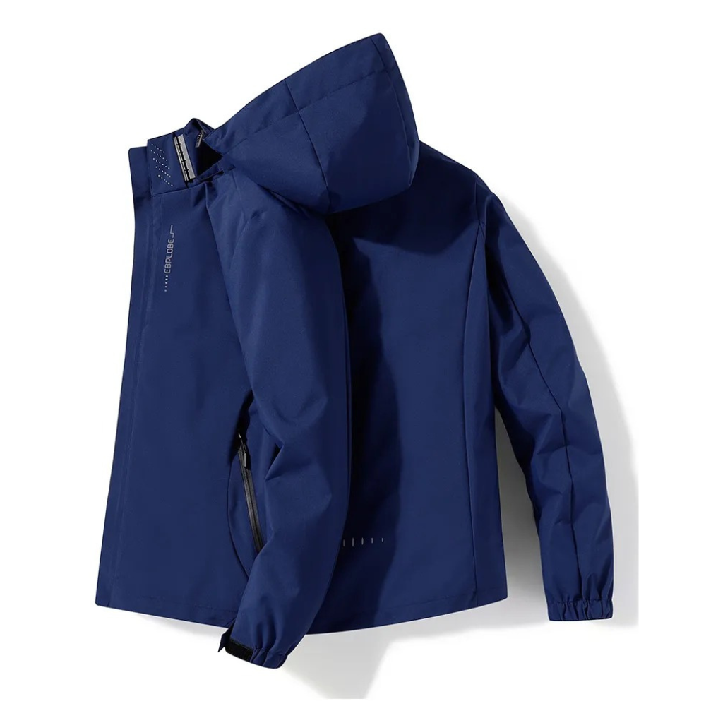 Breathable Navy Blue Hooded Windbreaker Jacket