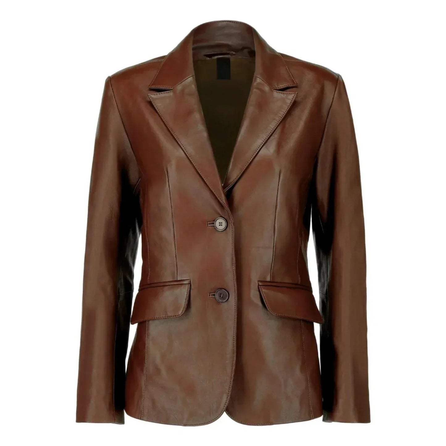 Women's Dark Brown Lambskin Leather Blazer - OutfitLondon